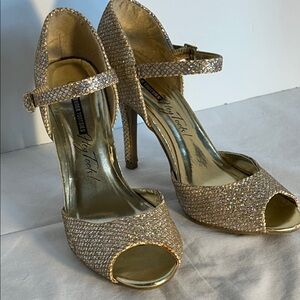 Tender Tooties Glittering Gold Peep-Toe Heels
